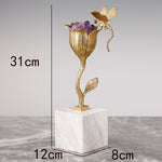 HDLS.Lighting LTD accessories 31cm Modern Golden Blooming Flower With Purple Natural Crystal.