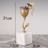 HDLS.Lighting LTD accessories 31cm Modern Golden Blooming Flower With Purple Natural Crystal.