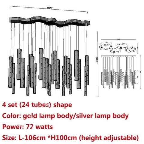 HDLS Lighting Ltd Chandelier 4 group (24 tubes) / Gold and silver mix2 / Natural Light Galaxy, Beautiful Modern LED Chandelier. Code:chn#305T70